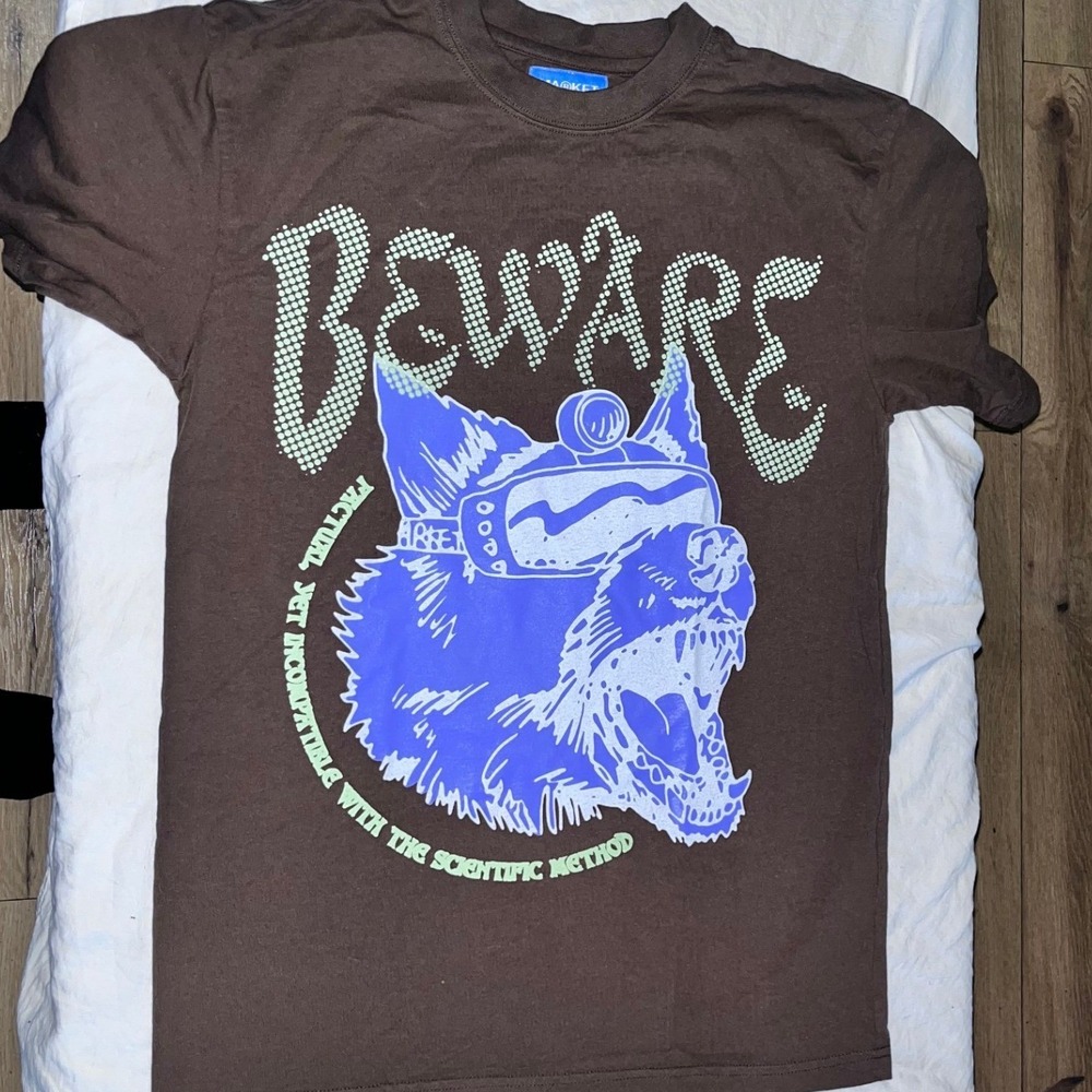 MARKET Beware Dog Graphic T Shirt Brown‎ Size S Short Sleeve Crew Neck